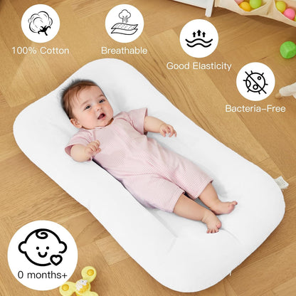 Baby Lounger - Bionic Design Organic Cotton Infant Lounger | Soft & Breathable for 0-18 Months (White)