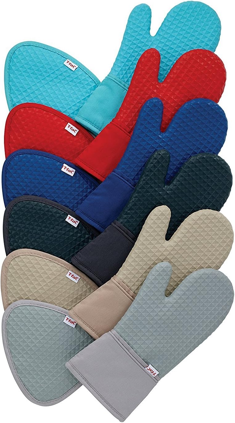 T-fal Silicone Oven Mitt Set - Softflex, Non-Slip Grip, Heat Resistant | 13 x 7 Inches, 2 Pack, Gray