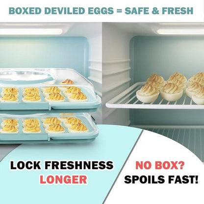 Deviled Egg Containers - 24 Count Reusable Platter with Lid & Handle for Parties | Blue