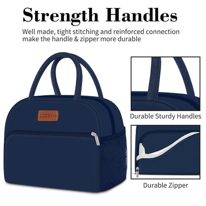 Coobiiya Lunch Bag for Men and Women - Navy Blue, Aluminum, 10.8" x 6.3" x 8.85" - Spacious, Lightweight, and Durable