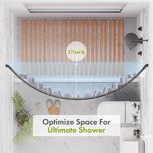 AmazerBath 20-84 Inches Arched Curved Shower Curtain Rod, Heavy Duty Shower Rod Rust Proof Bathroom Curtain Rod, Adjustable Telescoping Design Easy Segmented Installation, Need to Drill, Black