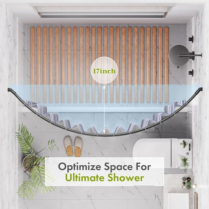 AmazerBath 20-84 Inches Arched Curved Shower Curtain Rod, Heavy Duty Shower Rod Rust Proof Bathroom Curtain Rod, Adjustable Telescoping Design Easy Segmented Installation, Need to Drill, Black