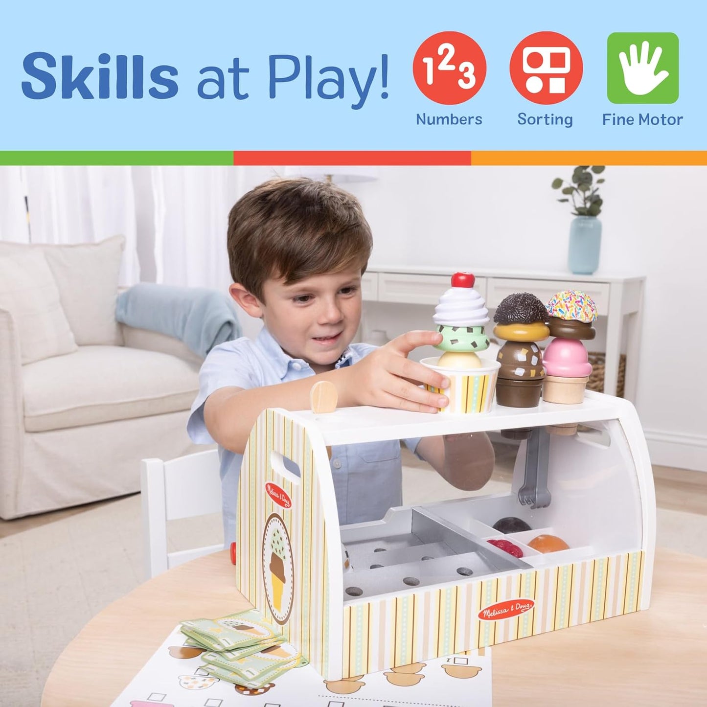 Melissa & Doug Wooden Ice Cream Counter - Pretend Play Store with 28 Accessories for Kids 3+