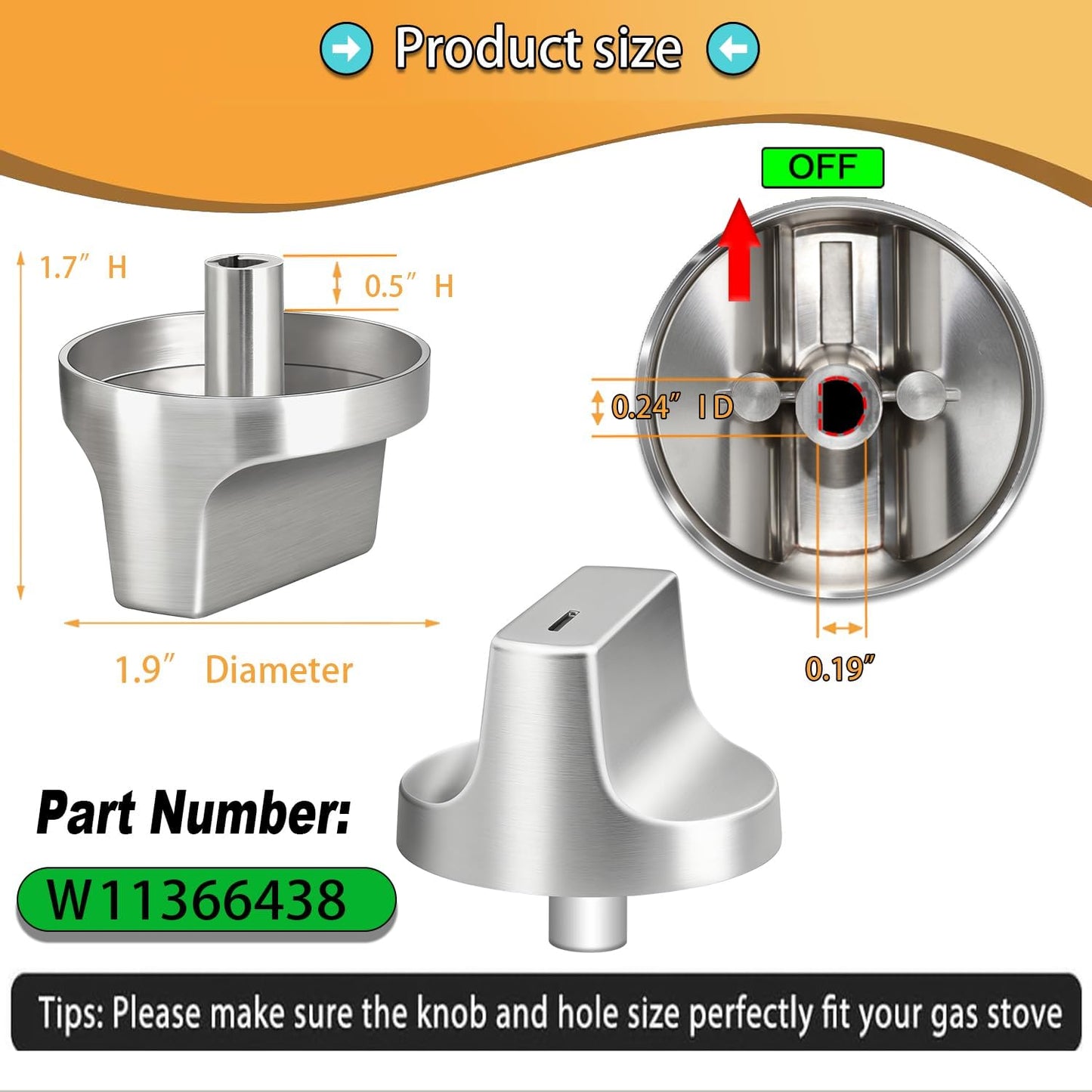Whirlpool W11366438 Stove Knobs Replacement - Upgraded Stainless Steel for Gas Cooktops | Fits Models WCG55US0HS & WCG77US0HS00