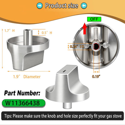 Whirlpool W11366438 Stove Knobs Replacement - Upgraded Stainless Steel for Gas Cooktops | Fits Models WCG55US0HS & WCG77US0HS00