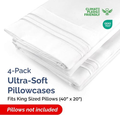 King Pillow Cases by [Brand Name] - Ultra Soft Hotel Quality Covers | Cozy, Wrinkle-Free & Fade Resistant - 4 Piece Set in White