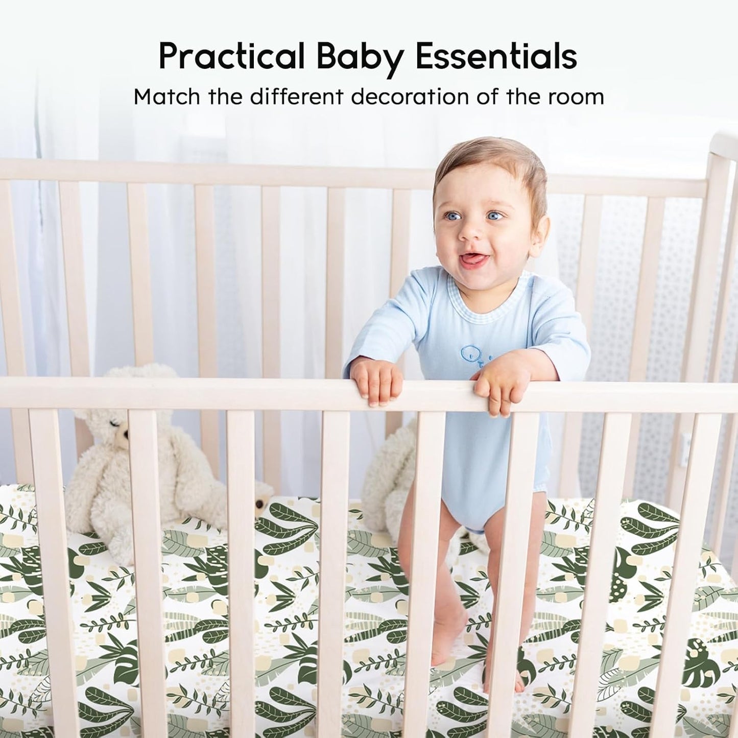 Yoofoss Fitted Baby Crib Sheets - Super Soft Microfiber 2-Pack for Standard Crib & Toddler Mattress | Green & Banana Leaves 28x52x8in