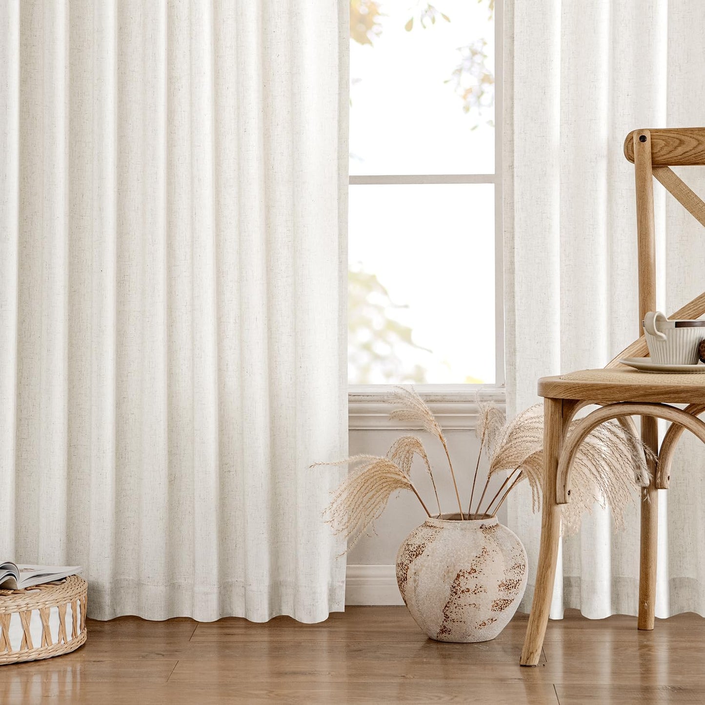 MIULEE Privacy Linen Curtains - Light Filtering Semi-Sheer Drapes | 2 Panels, 52 x 84 Inches, Natural White