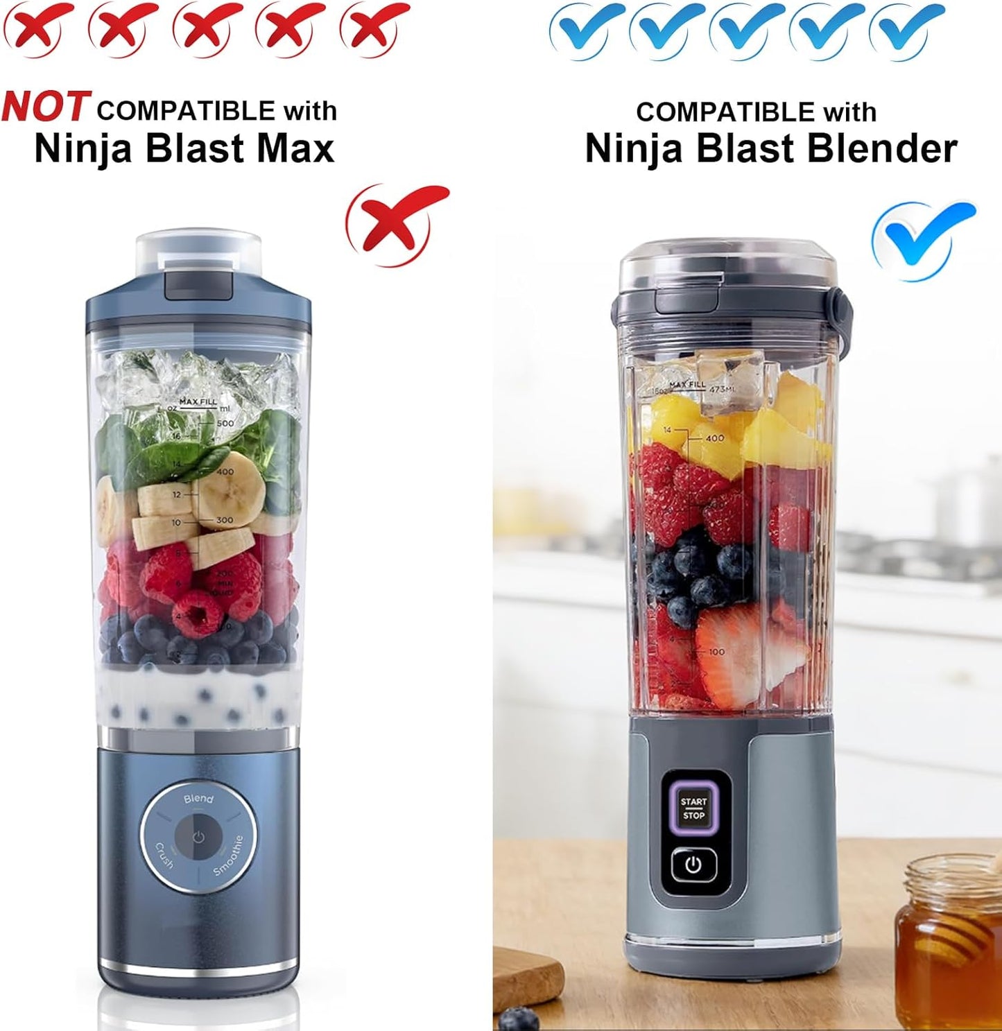 Ninja Blast Accessories - 3-Piece Replacement Parts Set for 18oz Blender Cup, Cap & Sip Lid | Grey