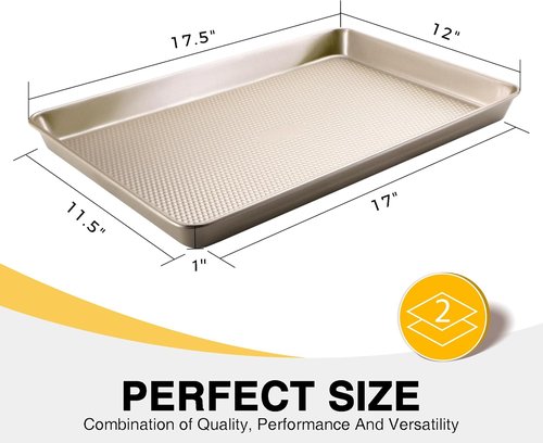 HONGBAKE Non-Stick Half Sheet Baking Pans - 57% Thicker Carbon Steel Cookie Sheets | 17.5" x 12" Size