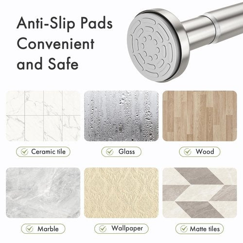 AmazerBath Nickel Spring Tension Shower Curtain Rod 31-75 Inches, 1 Inch Diameter Heavy Duty Tension Rod Rust Proof Bathroom Curtain Rod, Adjustable No Drill Easy Segmented Installation