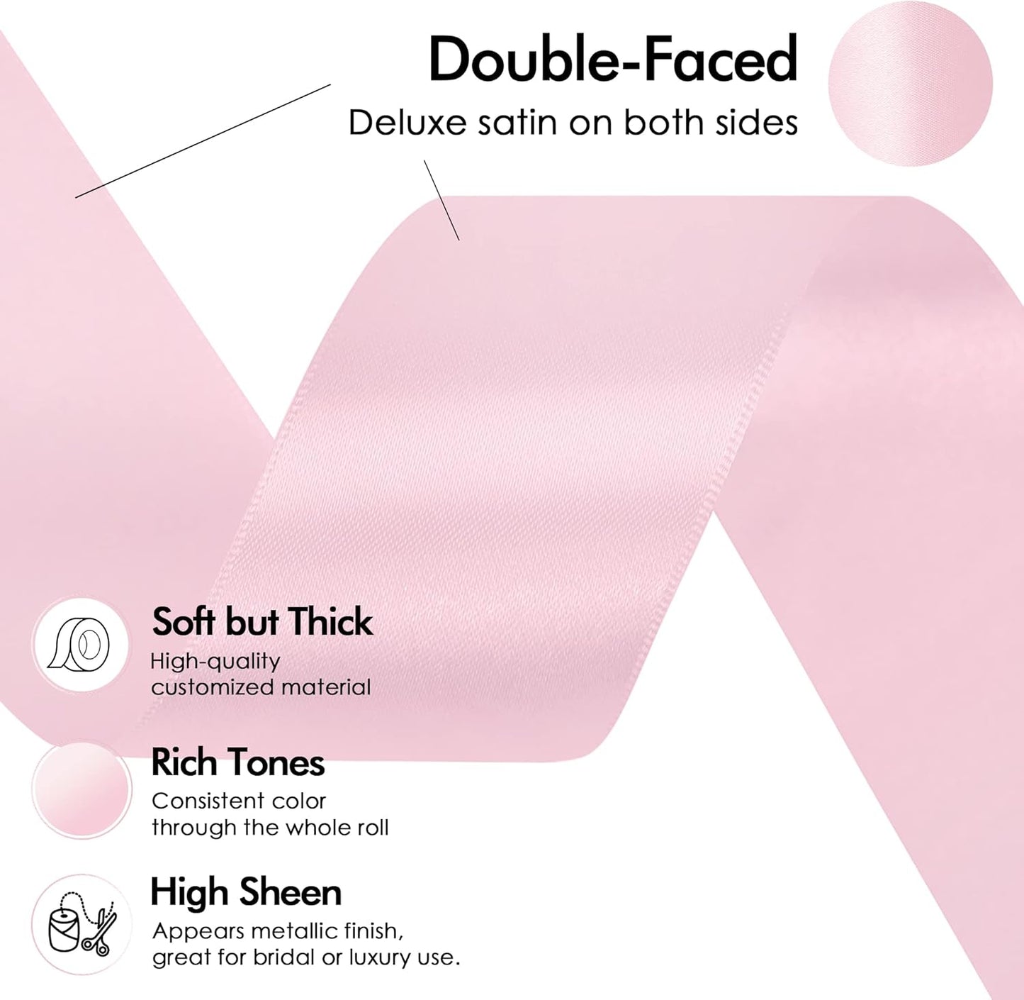 MEEDEE Pink Satin Ribbon - Luxurious Double-Faced 1.5-Inch Ribbon | 50 Yards for Crafts & Weddings