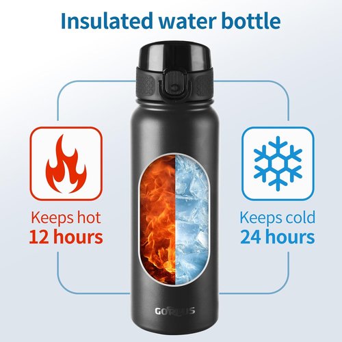 GOPPUS Insulated Water Bottle - 20oz Stainless Steel, BPA-Free, Leak-Proof Silicone Spout Lid | Black