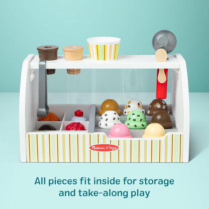 Melissa & Doug Wooden Ice Cream Counter - Pretend Play Store with 28 Accessories for Kids 3+