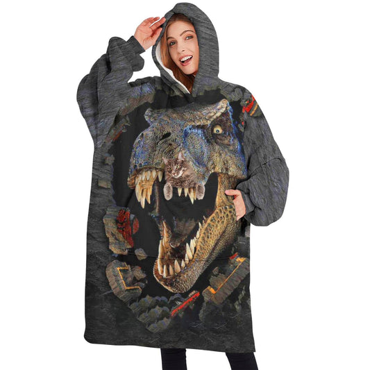 Touchbetter Dinosaur Tyrannosaurus Wearable Oversized Blanket, Sherpa Blanket Hooded with Super Pockets, Super Warm Fuzzy Pullover for Adults