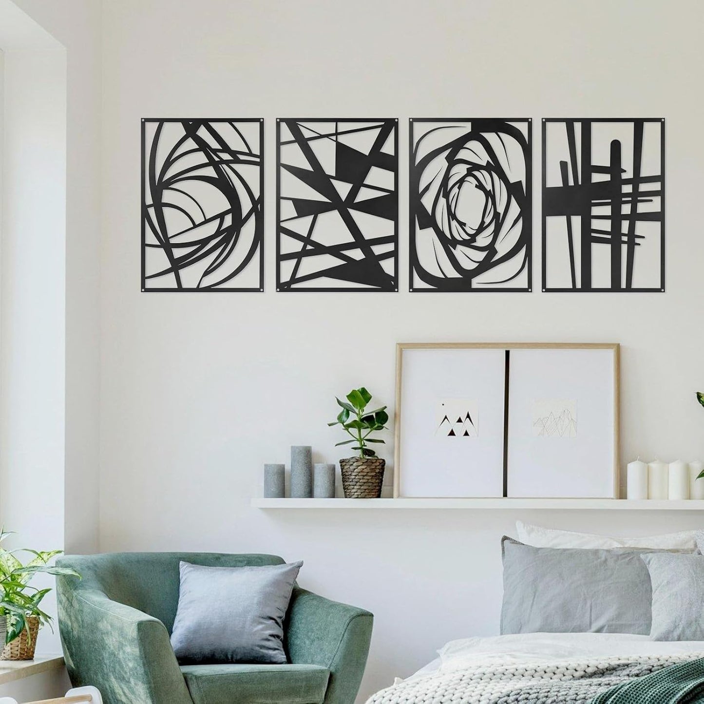 Skiennix Black Abstract Metal Wall Art - Modern 3D Textured Decor for Living Room & Office | 15.7 x 10.6 Inch
