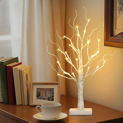 White Birch Tree Lighted Tabletop Decor 22-Inch Battery-Powered w/ Timer