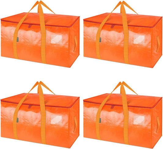 BALEINE Heavy-Duty Oversized Moving Bags - 4-Pack Storage Totes with Reinforced Handles | Orange