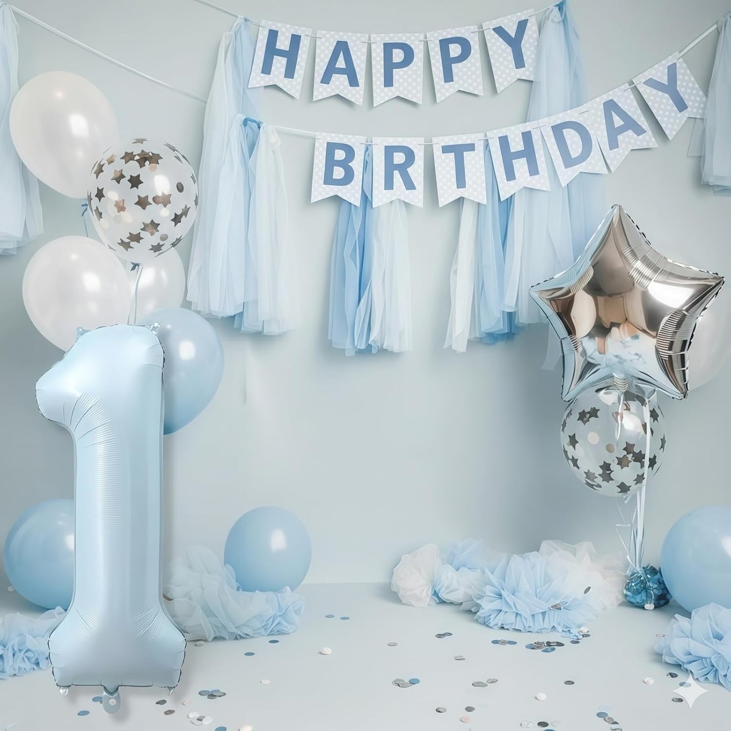 Big Number 1 Balloon - Light Matte Sky Blue Foil 40 Inch - Giant 1st Birthday Decor for Boys & Girls