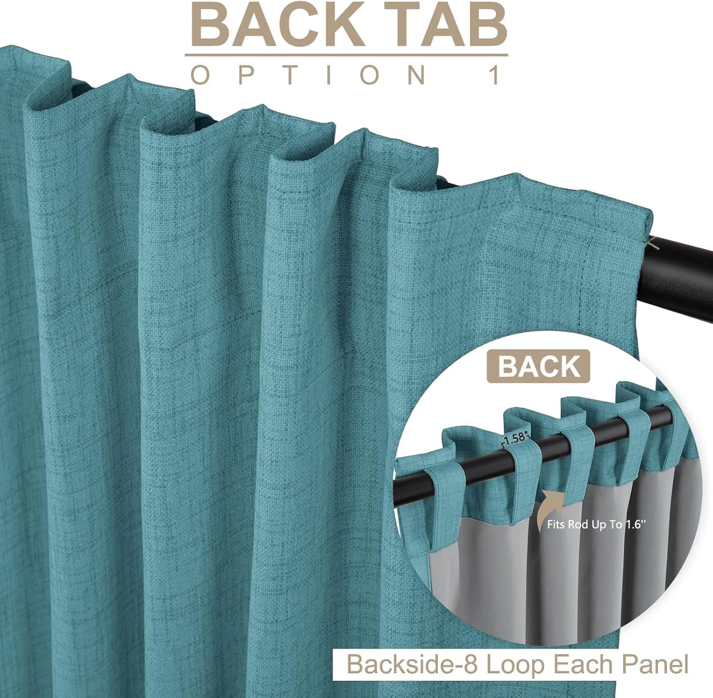 Skiennix 100% Blackout Linen Curtains - Thermal Insulated Drapes, 2 Panels Set, 50" W x 84" L, Dark Cyan