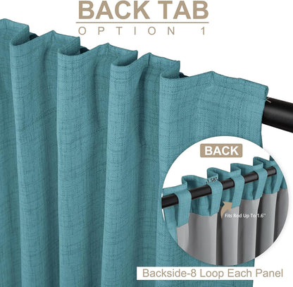 Skiennix 100% Blackout Linen Curtains - Thermal Insulated Drapes, 2 Panels Set, 50" W x 84" L, Dark Cyan