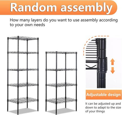 BestOffice 5-Tier Wire Storage Shelves - Heavy-Duty Metal | Adjustable Racks | 17x12x48 | Black | Holds Up to 750 lbs | No-Tool Assembly for Home & Garage