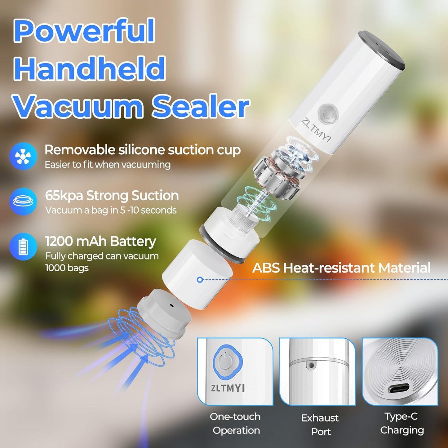 Skiennix Handheld Vacuum Sealer - Compact Food Saver Pump with 20 BPA-Free Bags | Type-C Rechargeable for Sous Vide & Meal Prep