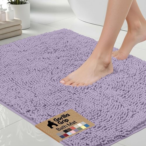 GORILLA GRIP Bath Rug Mat - Thick, Soft, Absorbent Chenille | Quick-Dry Microfiber, 44x26, Light Purple