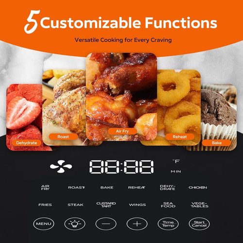 Fullwill 6QT Air Fryer - 12-in-1 Multi-Function Cooking with Visible Window & Nonstick Basket | 1700W, Black