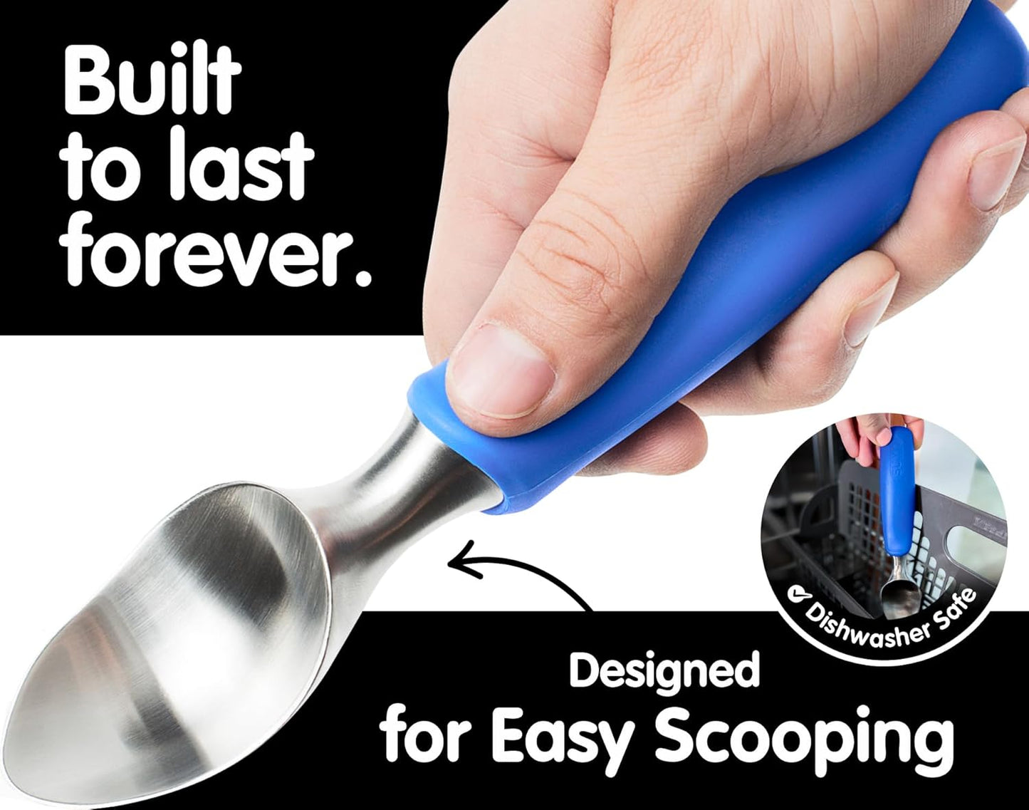 SUMO Stainless Steel Ice Cream Scoop - Ergonomic Handle for Effortless Scooping | Dishwasher-Safe, Comfortable Grip - Blue