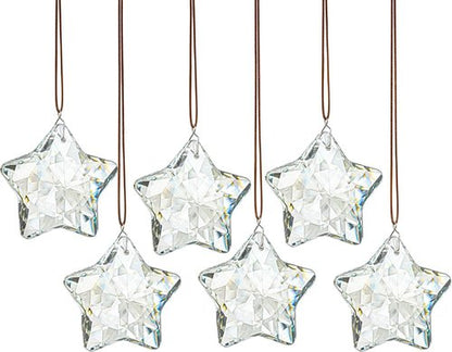 H&D Hyaline & Dora Crystal Glass Christmas Ornaments - Set of 6 Clear Faceted Stars for Holiday Decor