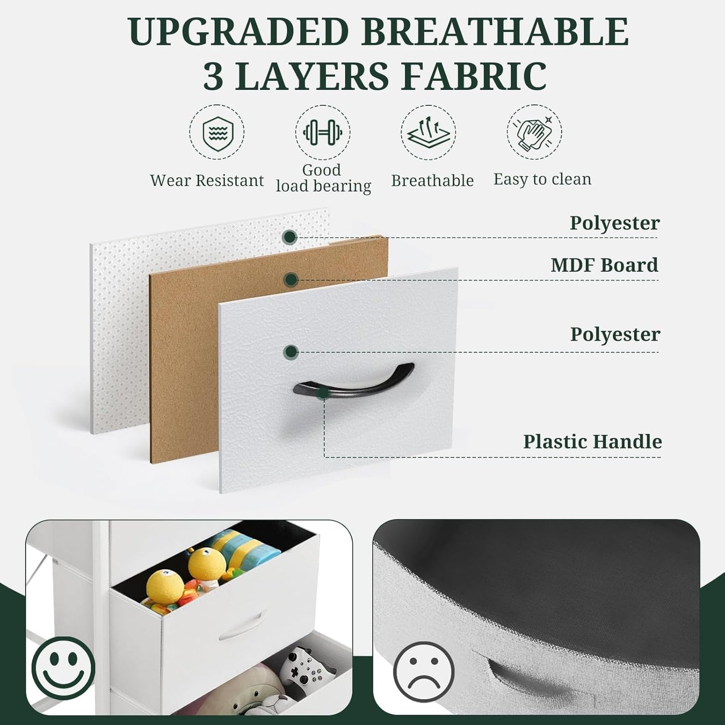 Regine Switzerland 9-Drawer Dresser - Anti-Tip Storage Organizer with Wooden Top & Metal Frame | White