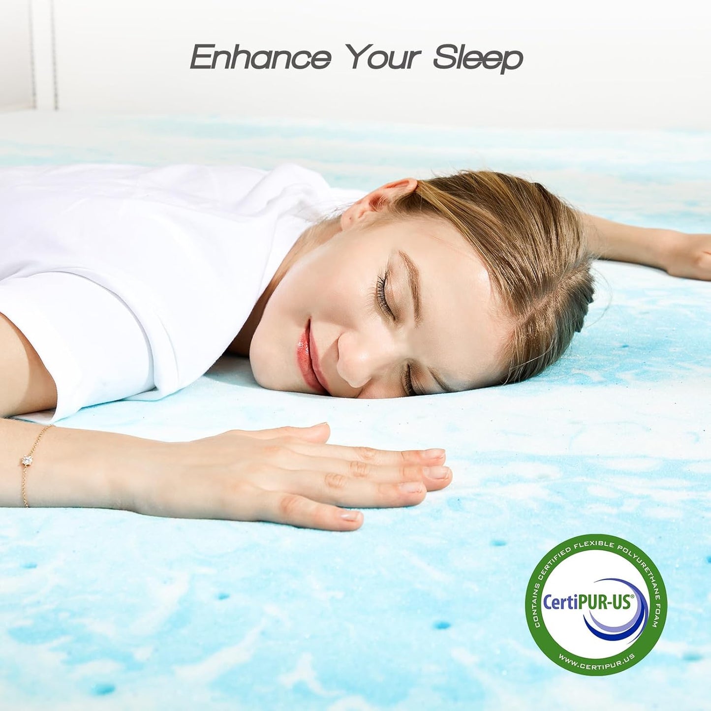 Sweetcrispy Mattress Topper - 2 Inch Thick Memory Foam Gel Infused Cooling Pad for Queen Size Bed | CertiPUR US Certified, Breathable Blue