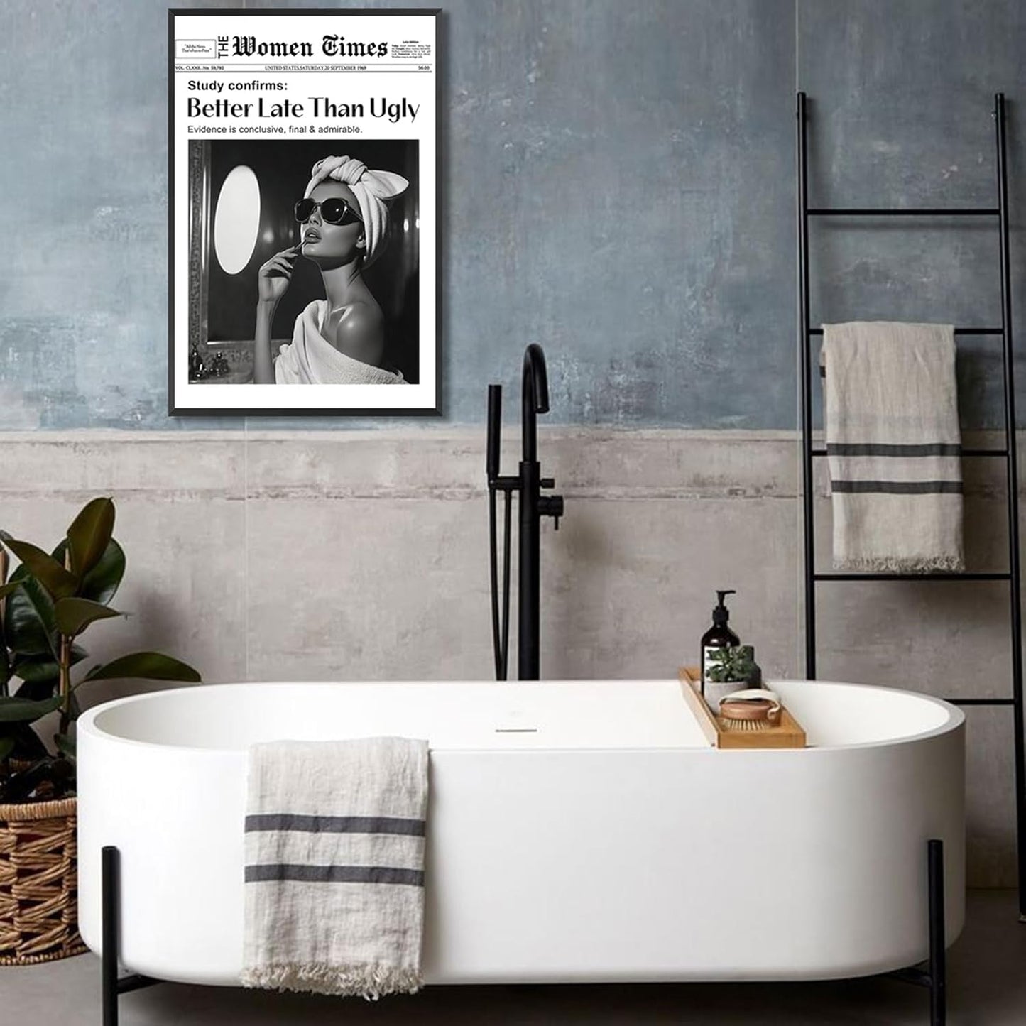 ADRHGCY Retro Canvas Wall Art - Better Late Than Ugly Black & White Poster | 12x16in Unframed Decor