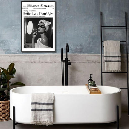 ADRHGCY Retro Canvas Wall Art - Better Late Than Ugly Black & White Poster | 12x16in Unframed Decor