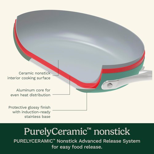 Cuisinart 12-Piece Ceramic Cookware Set - Nonstick Pots & Pans for Even Heat Cooking | Teal, Dishwasher Safe