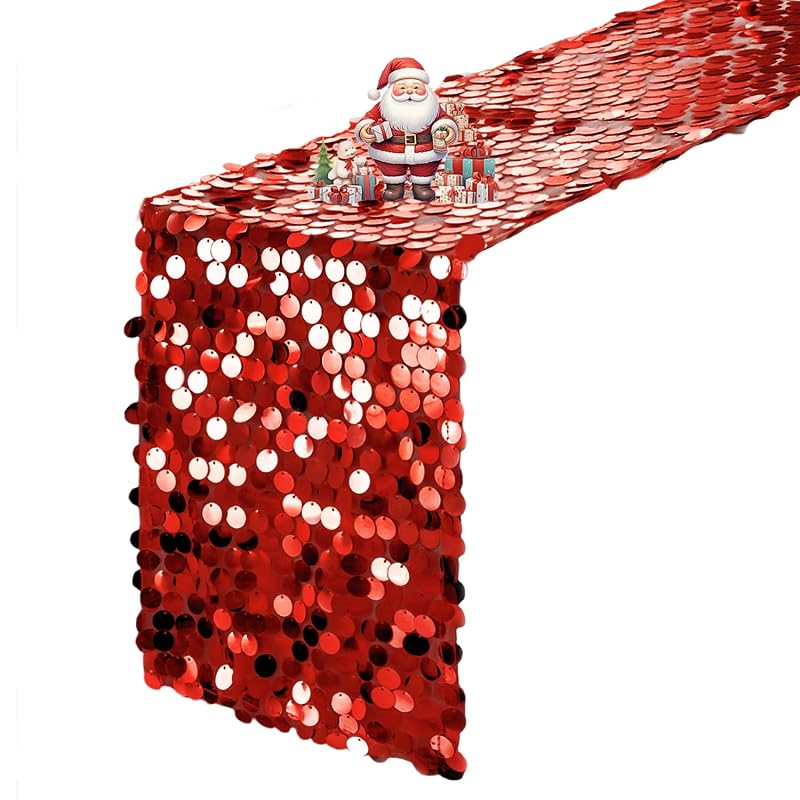 VHH Red Sequin Table Runner 12 x 108 Inches - Glitter Ribbon for Wedding Party