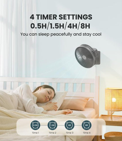 LEMOISTAR 10-Inch Wall Mounted Fan - Remote Control, 90° Oscillation, 4 Speeds, Quiet Operation | Grey
