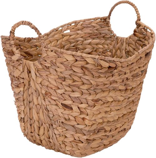 Household Essentials ML-4002 Tall Wicker Basket - Water Hyacinth with Handles | Natural Brown Finish