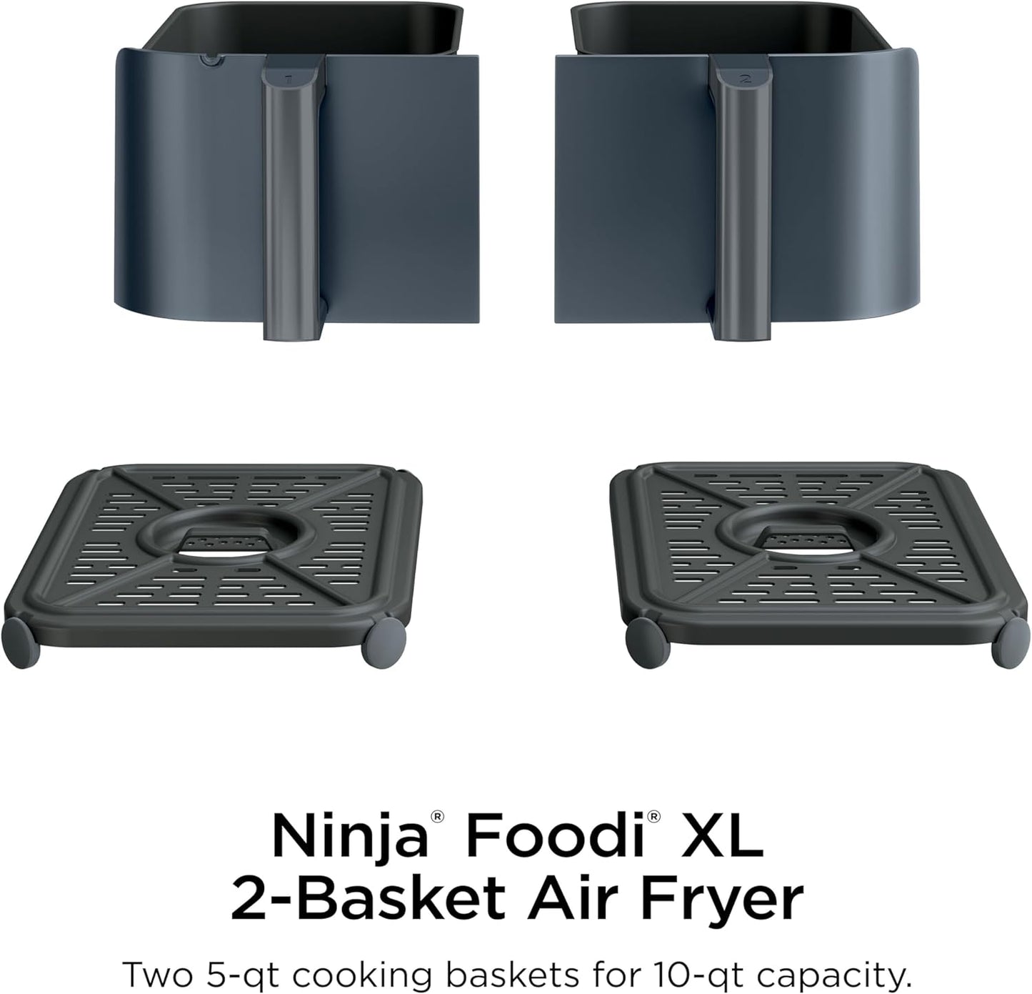 Ninja Foodi Air Fryer - 6-in-1 Smart Cook Thermometer & DualZone™ Technology | XL 10 Qt Stainless Steel | Grey