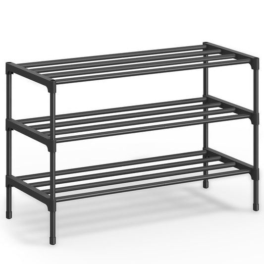 SONGMICS 3-Tier Shoe Rack for Closet, Compact Metal Shoe Organizer Shelf for Entryway, Bedroom, Small Spaces, Stackable, 11.8 x 24.5 x 19.1 Inches, Black ULSA123BH01