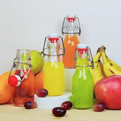 NEWMIAO 12 Pack 4 oz Swing Top Glass Bottles, 120 ml Glass Beer Bottles with Airtight Flip Lids Rubber Seal for Vanilla Extract, Home Brewing, 2nd Fermentation, Kombucha, Juice, Soda, Limoncello