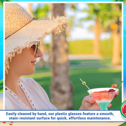 Baderke 24 Pack Plastic Martini Glasses with Gold Pearl Cocktail Picks Disposable Clear Mini Cocktail Cups Dessert Glasses for Wedding Party Wine Appetizers (5 oz)