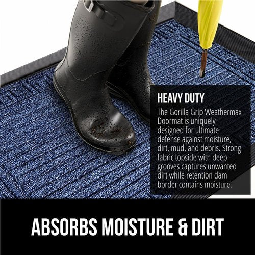 GORILLA GRIP Waterproof All-Season WeatherMAX Doormat - Natural Rubber, Stain & Fade Resistant, 29x17, Navy Greek Keys