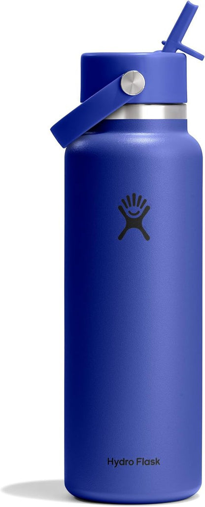 Hydro Flask Water Bottle - Insulated Stainless Steel - 40 Oz Capri Blue with Wide Straw Lid & Leakproof Design