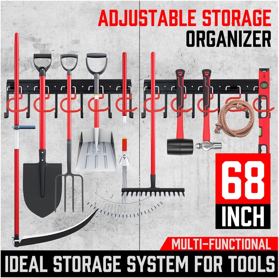 SEDY Garden Tool Organizer Hooks - Sturdy All-Metal Wall Mount Storage System for Garage & Shed