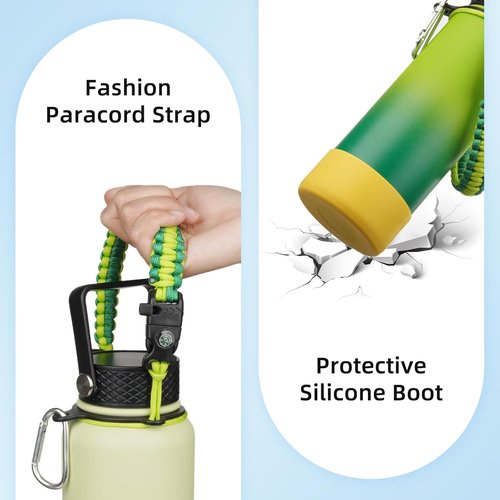 BJPKPK 32oz Insulated Water Bottle - Durable Stainless Steel with 3 Lids & Paracord Handle | Army Green & Black