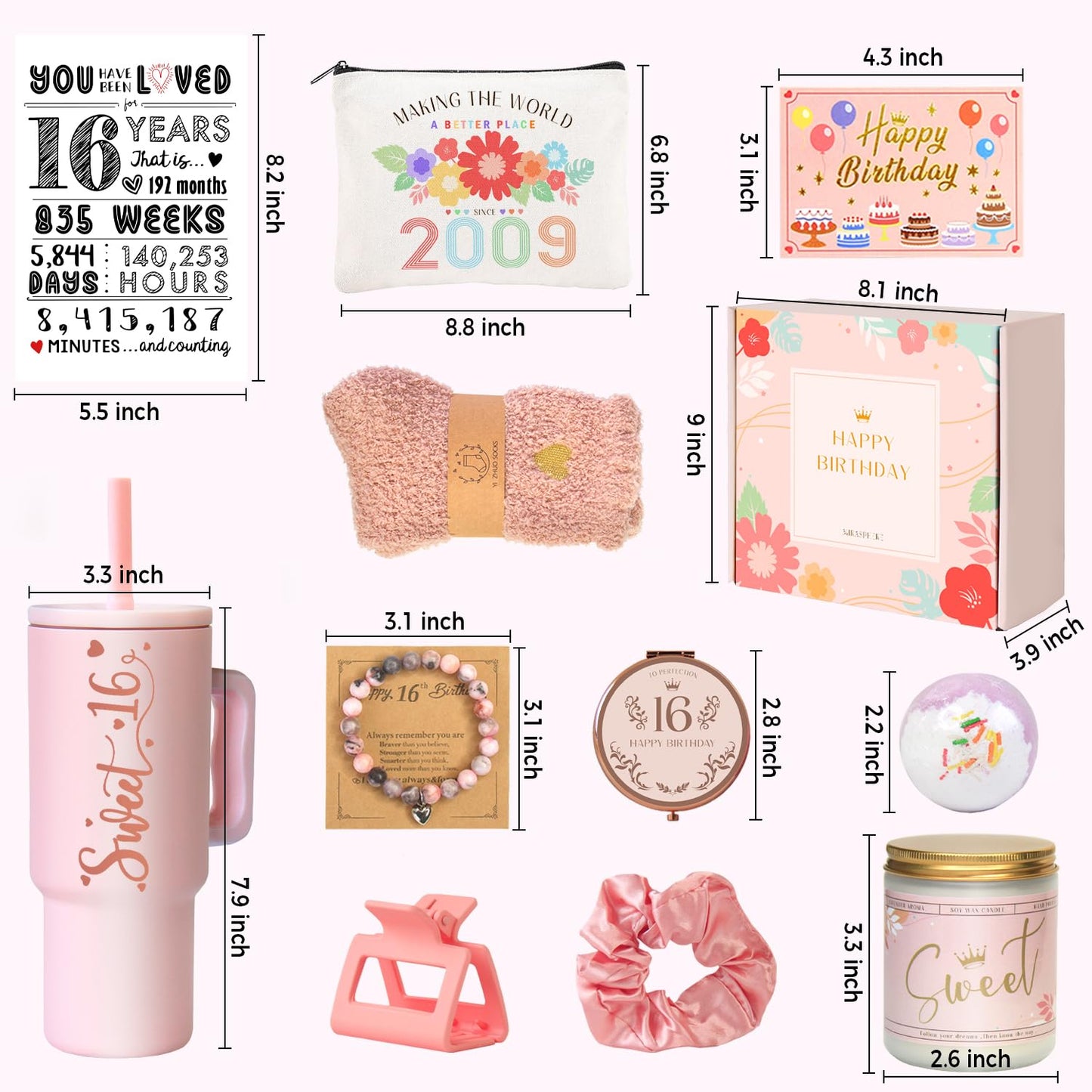 Sweet 16 Gifts for Girls - 16 Year Old Girl Gifts - 16th Birthday Decorations Sweet Sixteen Gifts for Girls - 11 Pieces Unique Trendy Cool Gifts for 16 Teen, Daughter, Niece, Granddaughter