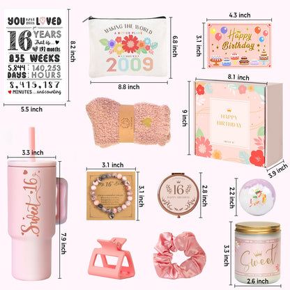 Sweet 16 Gifts for Girls - 16 Year Old Girl Gifts - 16th Birthday Decorations Sweet Sixteen Gifts for Girls - 11 Pieces Unique Trendy Cool Gifts for 16 Teen, Daughter, Niece, Granddaughter