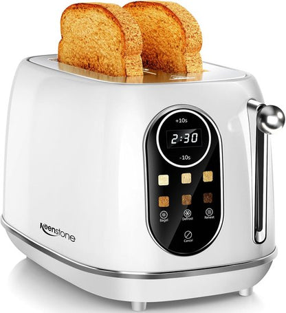Keenstone Smart Touch Screen Toaster - Retro 2-Slice Stainless Steel with 6 Browning Levels | White